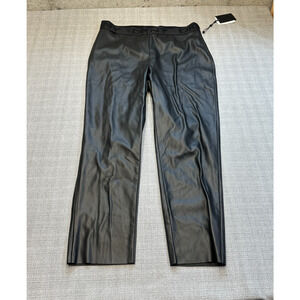 DKNY‎ Faux Leather Pants Womens XL Black Pullon Side Zip Vegan Moto Goth*